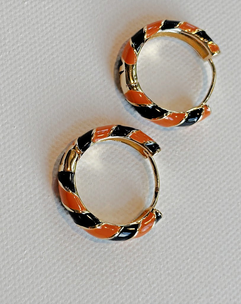 Navy and Orange Hoop Earrings