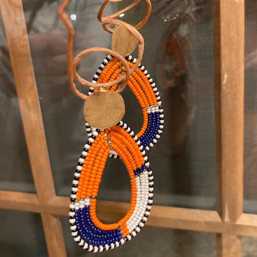 Orange and Blue Beaded Earrings