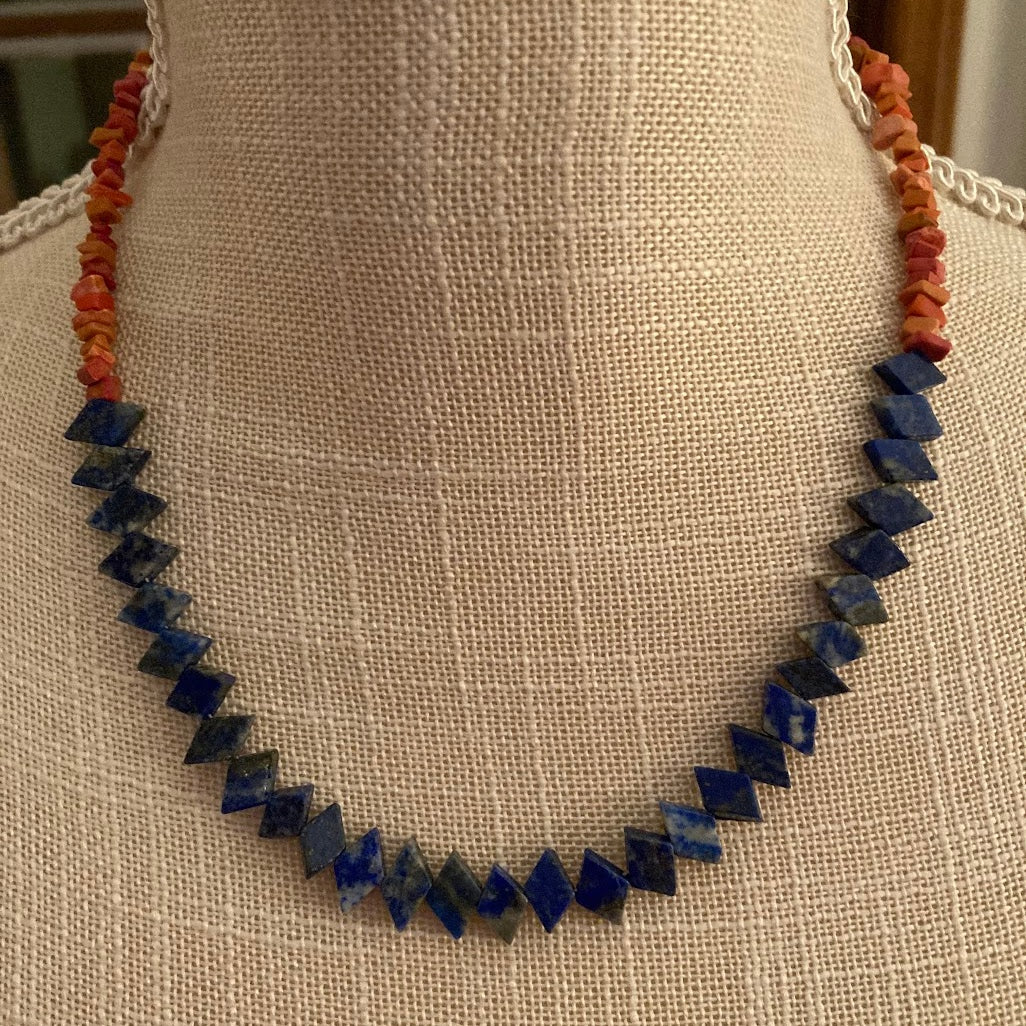 Orange and Blue Necklace - Lapis stones