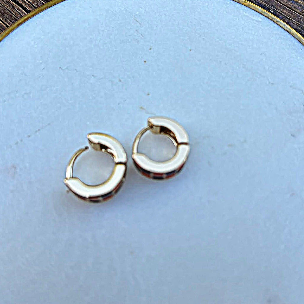Blue and Orange Checkered Enamel Earrings