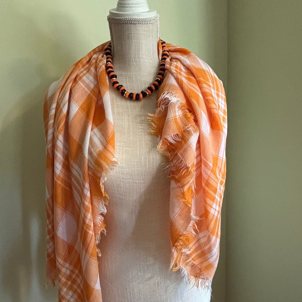 Orange and White Checked Scarf