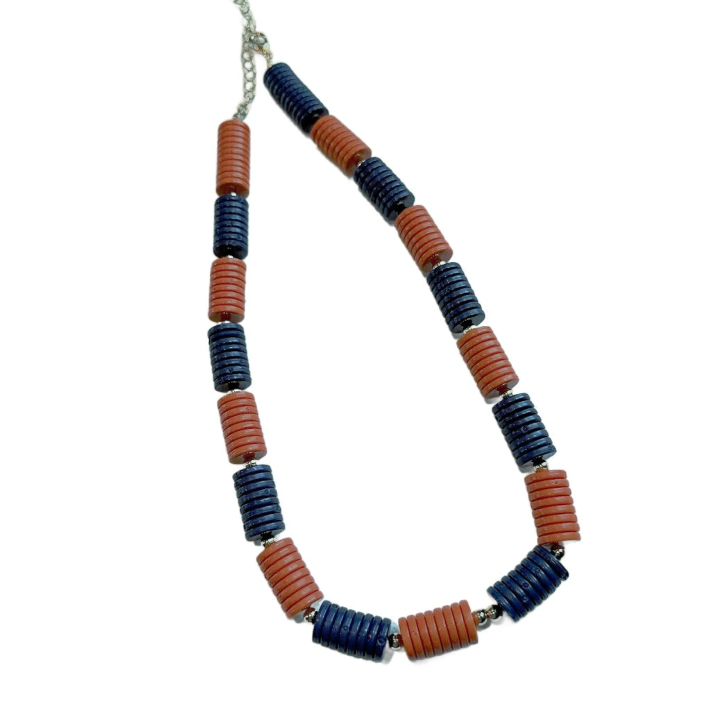 Stylish Navy and Orange Beaded Necklace