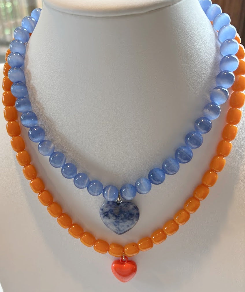 Orange Beaded Necklace with Heart