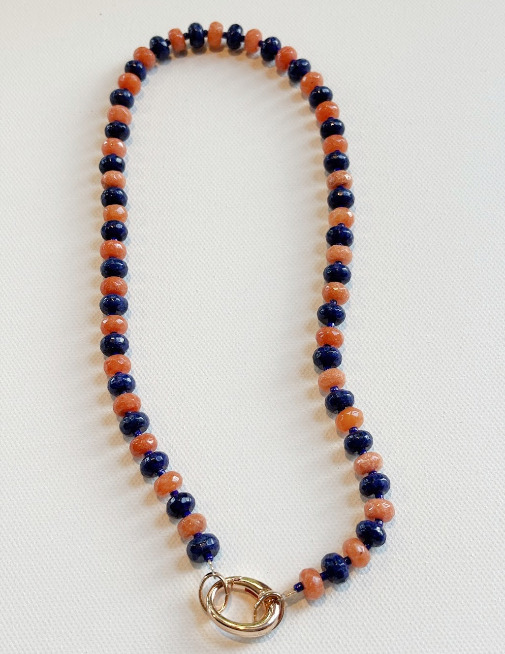 Blue and Orange Crystal Beaded Necklace