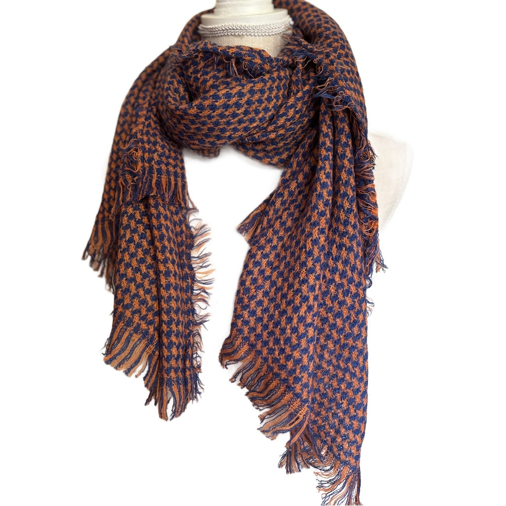 Orange and Blue Houndstooth Scarf