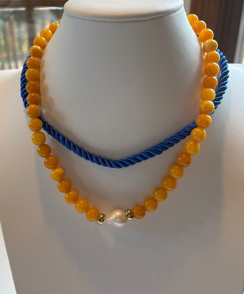 Yellow Beaded Necklace with Pearl