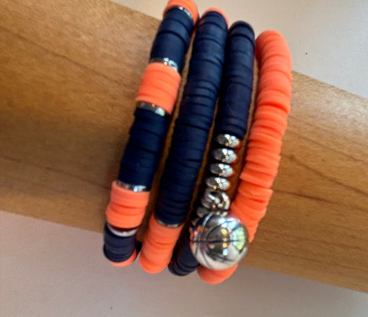 Orange and Blue basketball bracelet set