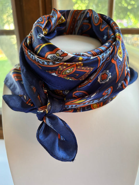Orange and Blue Paisley Print Scarf