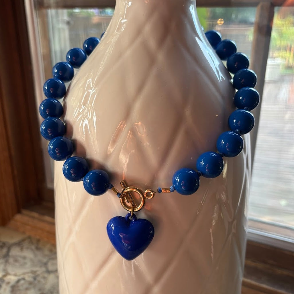 Blue Beaded Heart Necklace