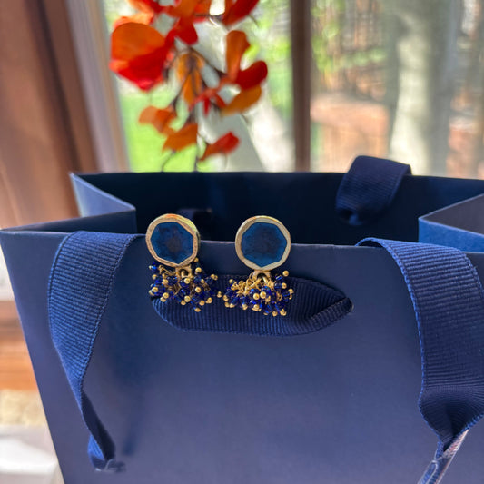 Blue Enamel Cluster Earrings