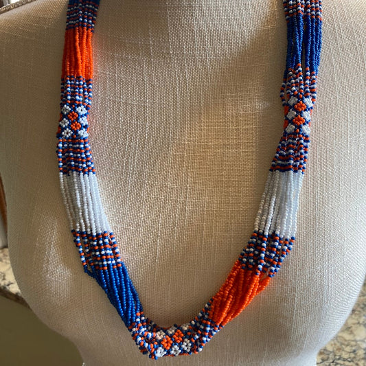 Orange and Blue Beaded Necklace