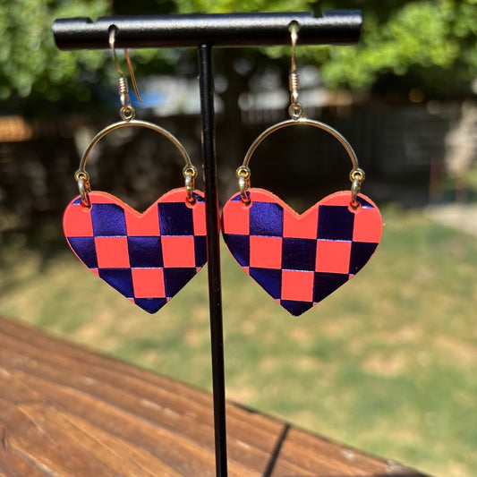 Heart Earrings in Orange and Blue