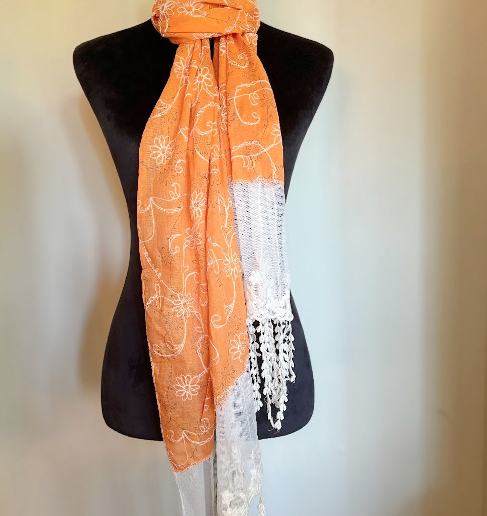 Orange Floral Scarf