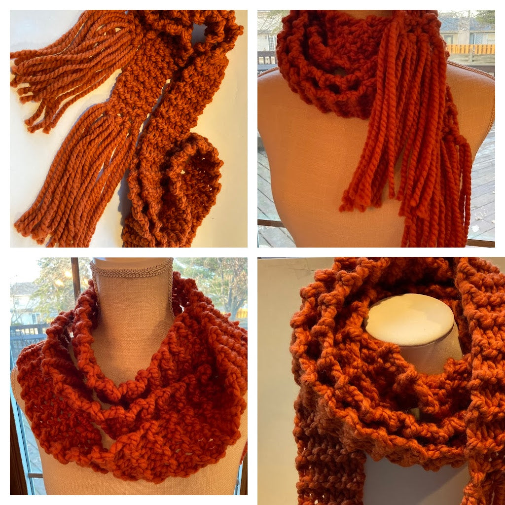 Deep Orange Skinny Scarf with Fringe