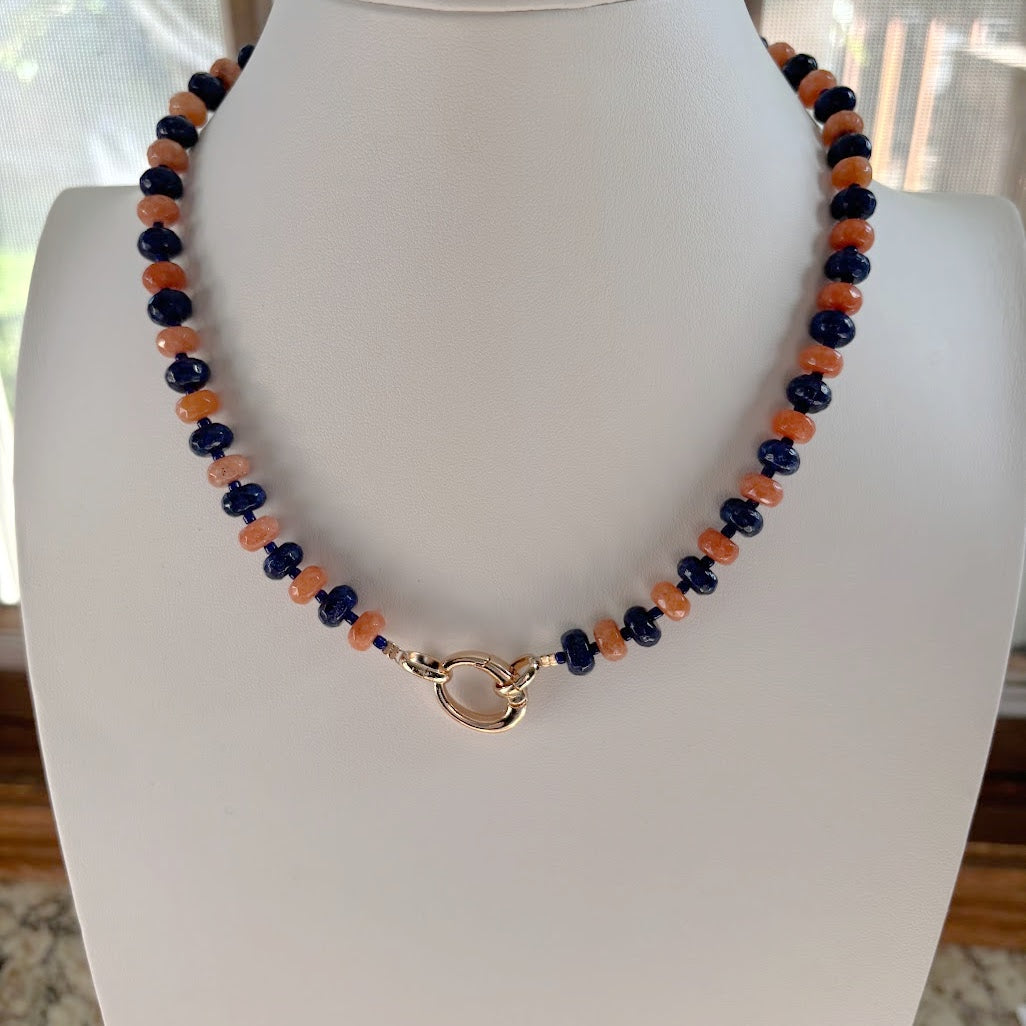 Blue and Orange Crystal Beaded Necklace